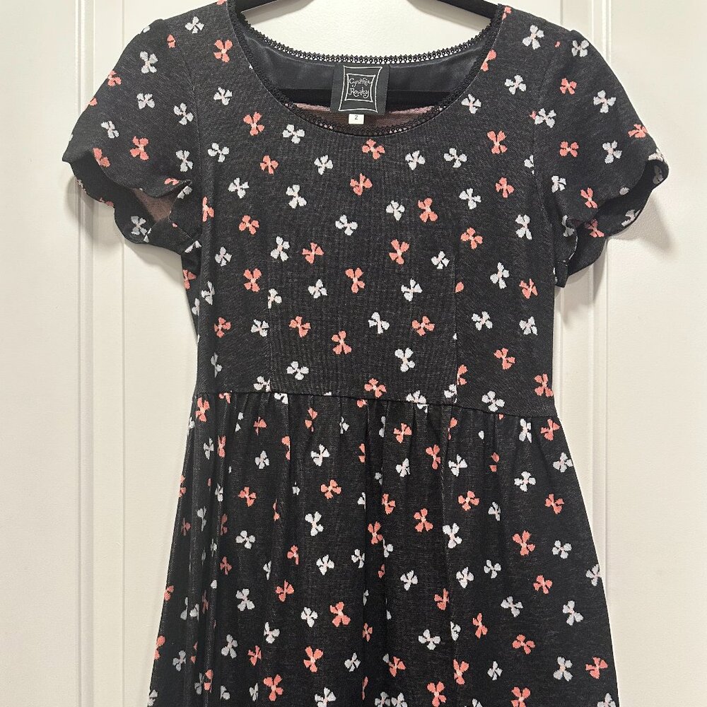 Cynthia Rowley Bow Print Dress – Black, Short Sleeve